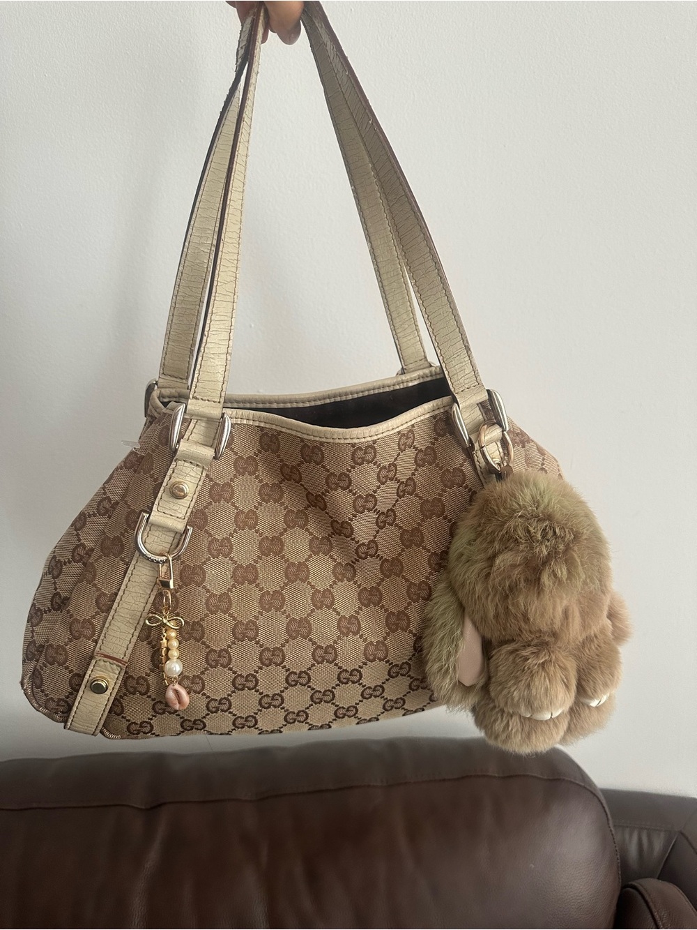 Gucci Monogram Shoulder Bag with Gold Trim